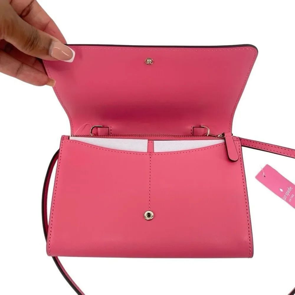 Kate Spade New York Snap With String Pink Leather Crossbody Bag NWT WLRU5769 - Picture 9 of 14
